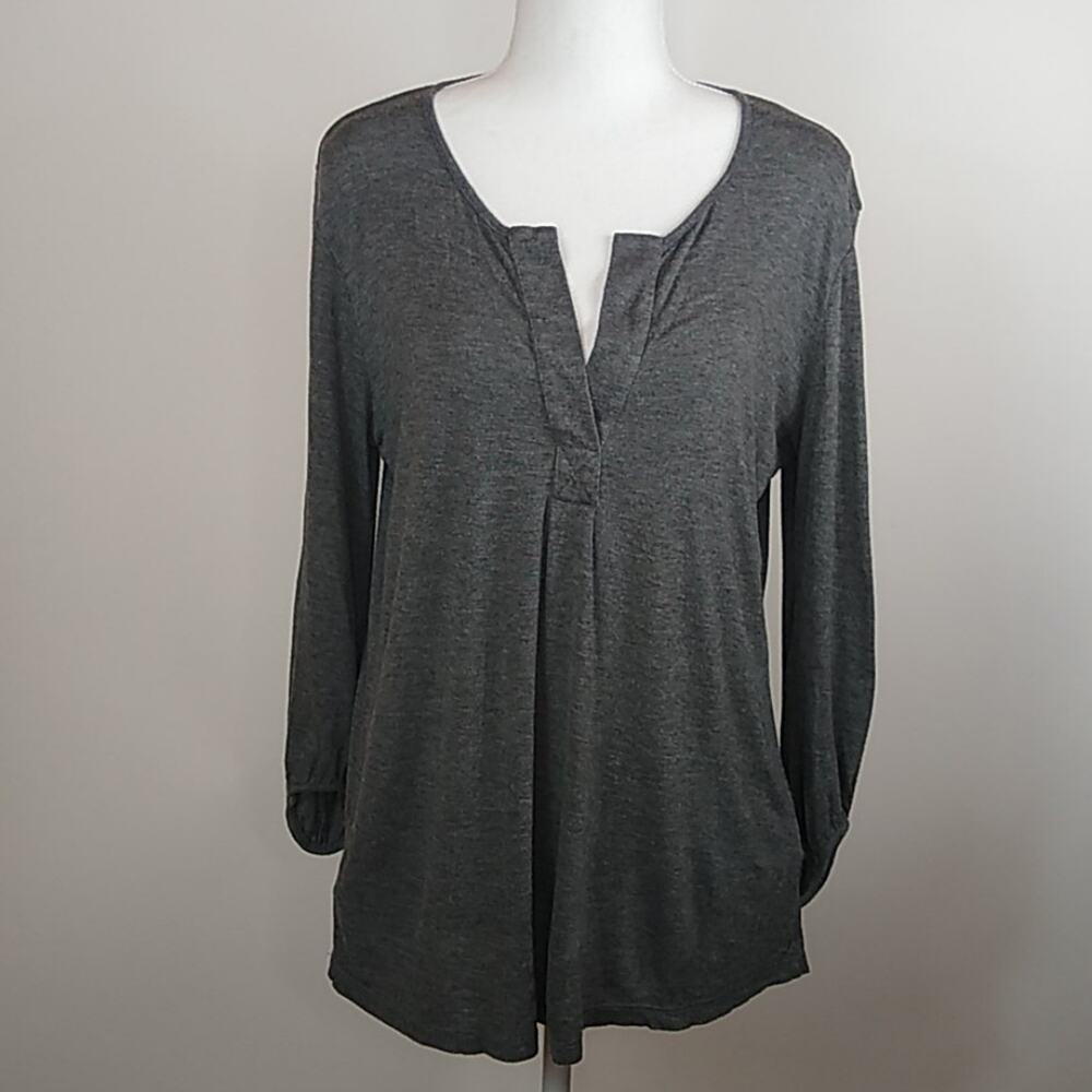 Kut from the Kloth Women's Split V Neck Top Gray Small